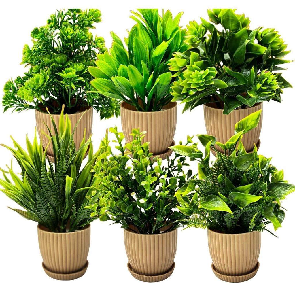 6 Packs Fake Plants Small, Mini Artificial Plants Indoor For Home Farmhouse Bathroom Shelf Décor (Height : 17Cm, Chocolate) - Plastic