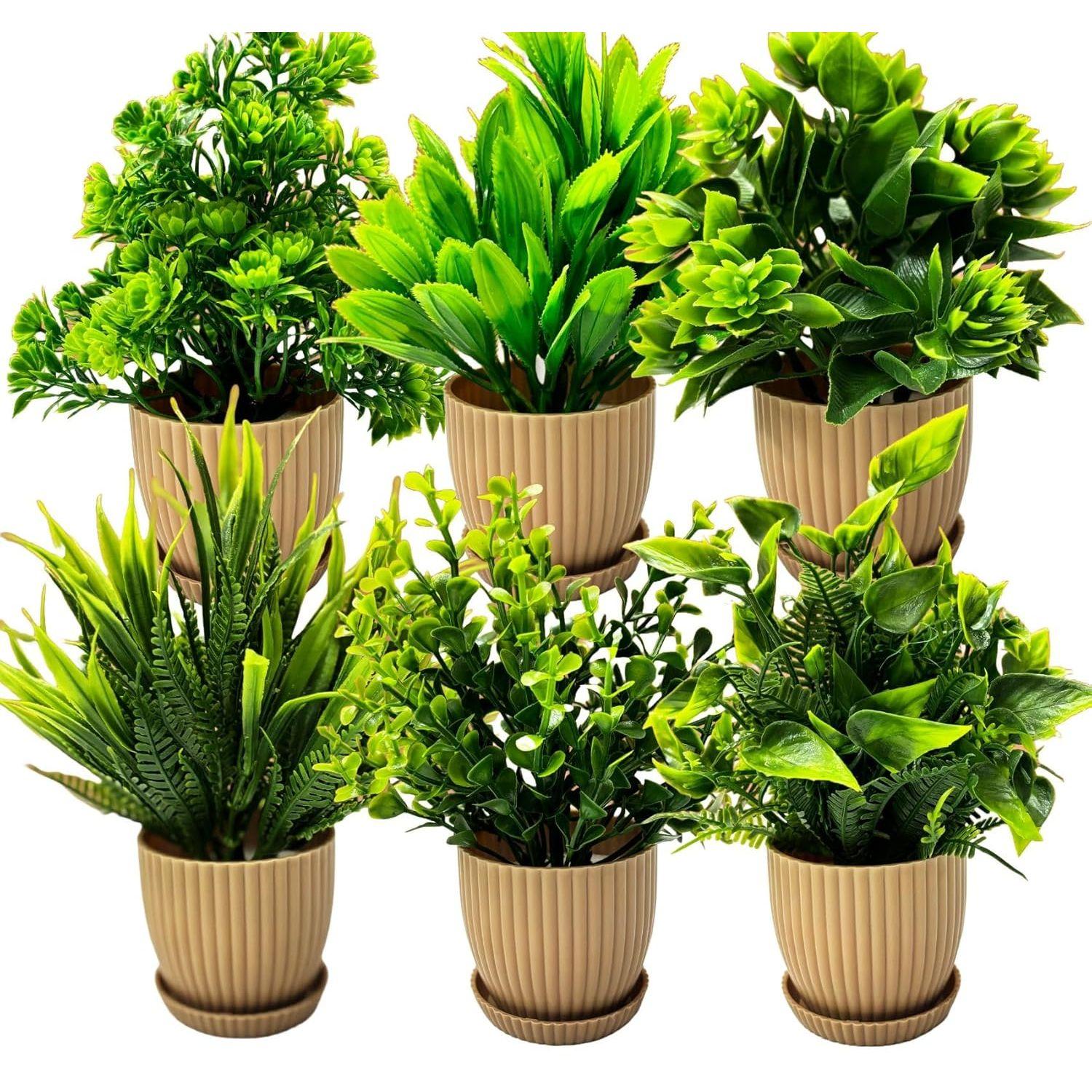 

6 Packs Fake Plants Small, Mini Artificial Plants Indoor For Home Farmhouse Bathroom Shelf Décor (Height : 17Cm, Chocolate) - Plastic