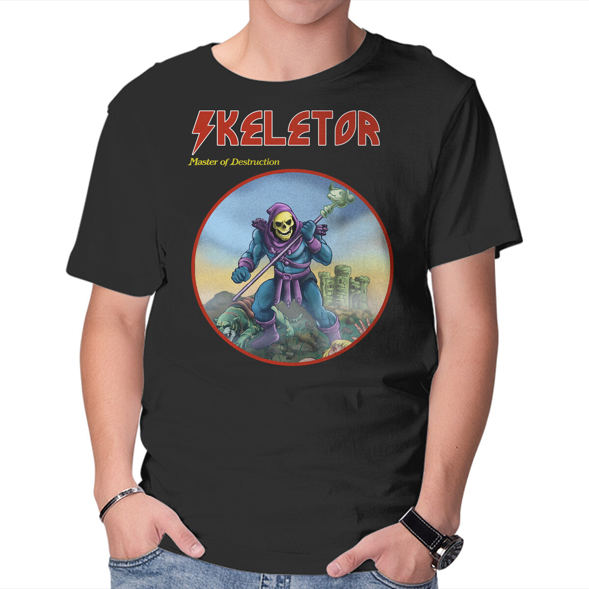 Unisex Crew Neck T-Shirt Skeletor Master Of Destruction Graphic Short Sleeve Casual Tee L