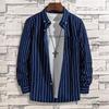 Camicia Stampata a Righe Verticali Primavera e Autunno da Uomo di Mezza Età e Giovane Comoda con Tasca Manica Lunga da Uomo