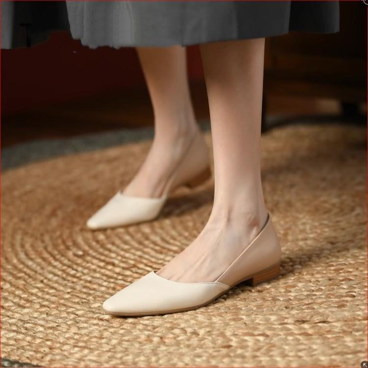 French Spring and Summer 2025 New Retro Pointed Head Light Mouth Flat Bottom Color Matching Versatile Low Heel Muller Shoes Single Shoes Women's Shoes