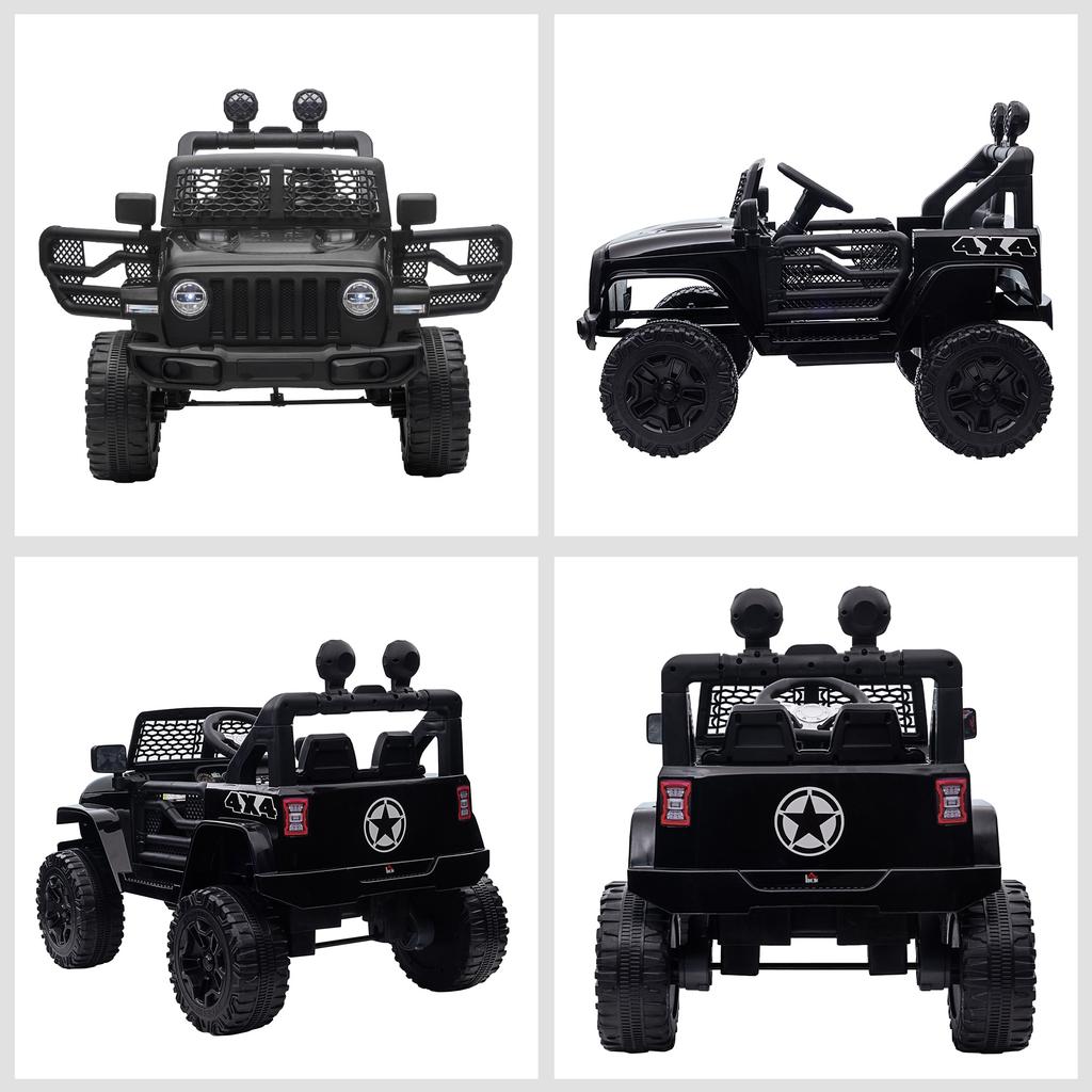Kids Electric Ride On Car 12V Off Road Toy with Parental Remote Control 2 Motors Horn Lights Suspension Wheels for 3-6 Years Old Black