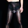 Glänzende Zugangskontrolle Schwarze Seide Horizontale Öffnung Herrenstrümpfe Ultra-Dünn Plus Sexy Strumpfhosen