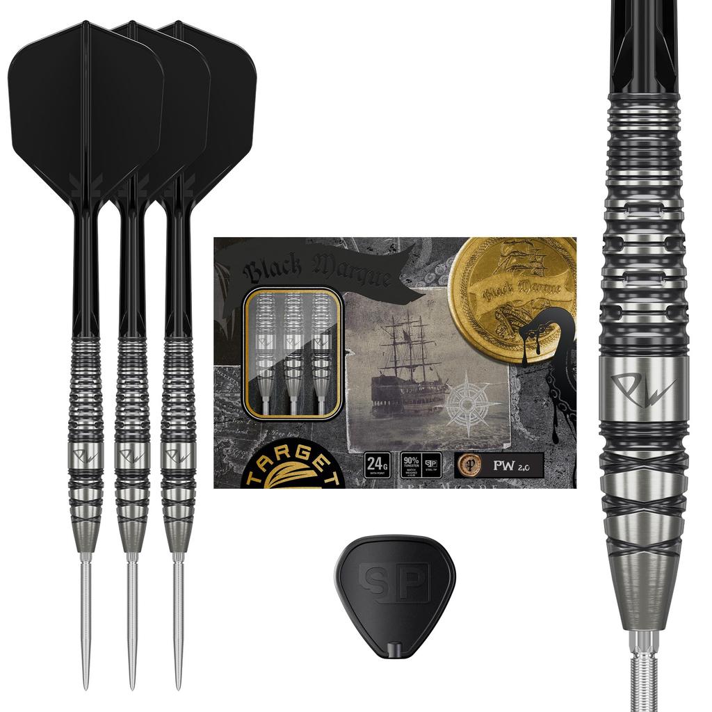 Target Japan BLACK MARQUE PW2.0 90% Tungsten Steel Tip Darts Set, 22/24g, K-Flex No. 6 Shape (24g)