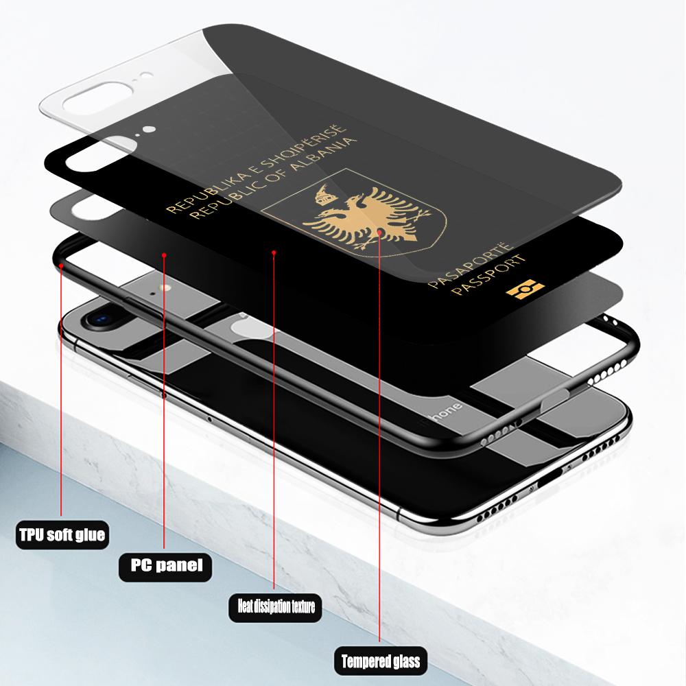 Per IPhone Albania Cassa Del Telefono Del Passaporto di Vetro Temperato 15 14 13 11 12 14 Pro XR XS MAX 8X7 Plus SE 13 14 Pro Mini Coperture