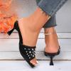 Summer new metal rivet open-toed slippers women wear one-word sandals sexy large-size high heels