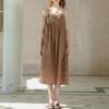 Johnature Summer Spaghetti Strap Dresses Simple Solid Color Fold All Match Cotton Backless Loose Women Dress