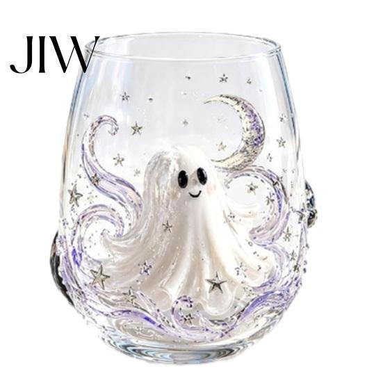 Geister Whiskey Glas Halloween Glas, Schwarze Katze Spinnennetz Totenkopf Becher für Langlebige Kaffeetasse Cocktail, 350ml Gruselige Trinkware Hausbar, Festlich