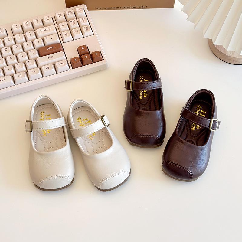 2025 Girls' Academy Style Leather Shoes - Spring & Autumn Princess Square Toe Korean Granny Shoes