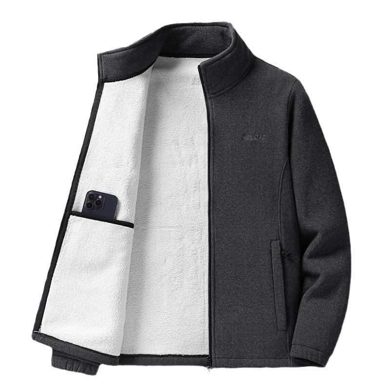 Men's Lambswool Fleece Jacket - Autumn/Winter Velvet Lined, Thick Warm Outerwear for Middle-Aged & Elderly.