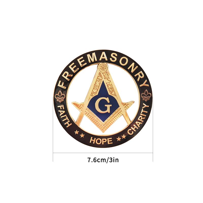 Masonic Car Emblem FAITH HOPE CHARITY Badge Mason Freemason Size 3 NO.20 Symbol Gift for Freemason Cloth Accessories One Size