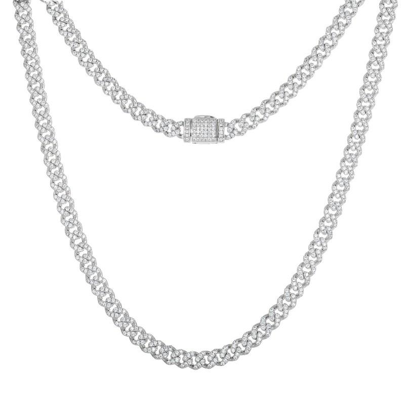6mm Single Row Zircon Cuban Link Chain Multi-color Trendy Hip Hop Necklace Men