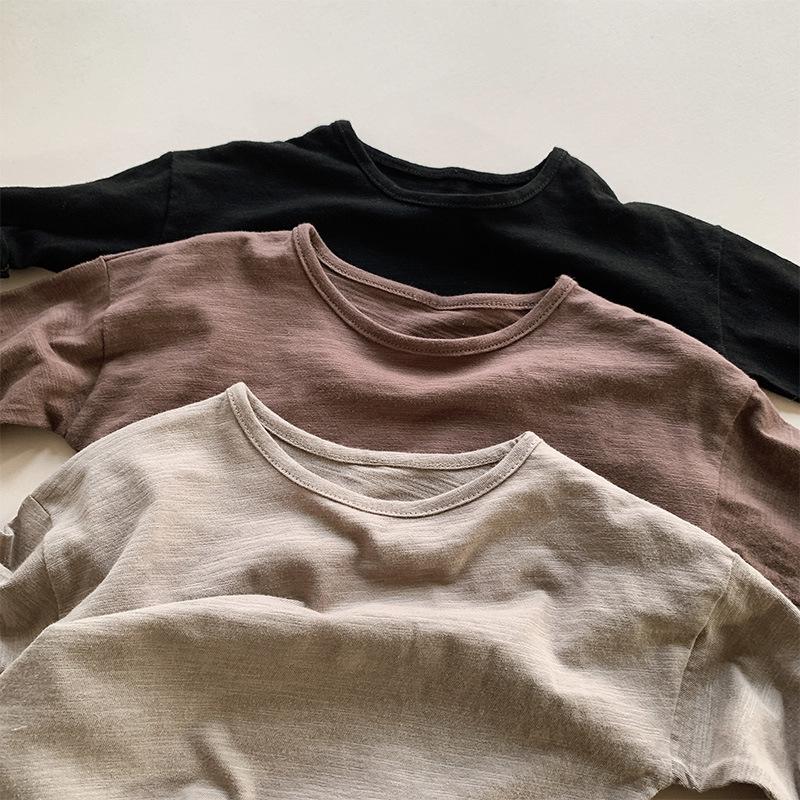 Unisex Kids Korean Style Solid Long Sleeve Cotton Casual T Shirt Top