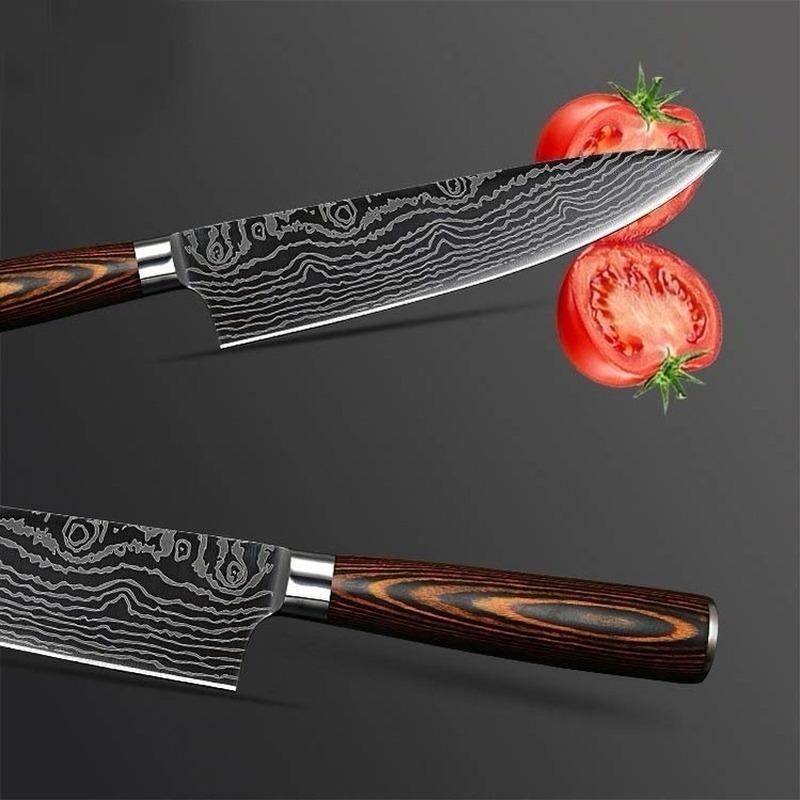 Cleaver Knife 8 Inch Kitchen Knife 7CR17 Stainless Steel Sanding Laser Pattern Kitchen Stuff