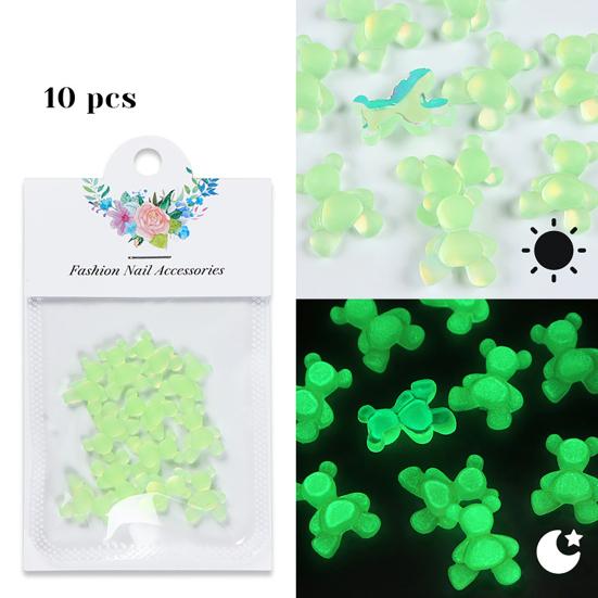 10Pcs Nail Decorations Vibrant Color Creative Shape Stunning Visual Effect Non-Fading Luminous 3D Bear Manicure Ornaments for Nail Salon
