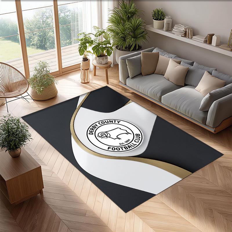 Alfombra de Terciopelo de Cristal con Estampado de Fútbol del Derby County, Cómoda Absorbente de Agua Antideslizante para Suelo Interior