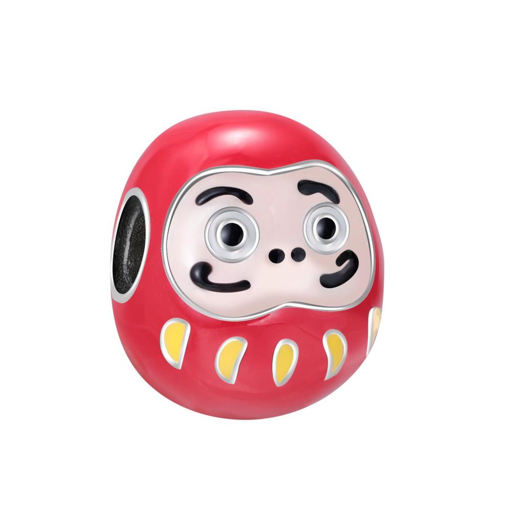 Bracciale Charm Daruma Rosso in Argento Sterling 925 per Donna - Perla di Cartone Animato Auspicioso