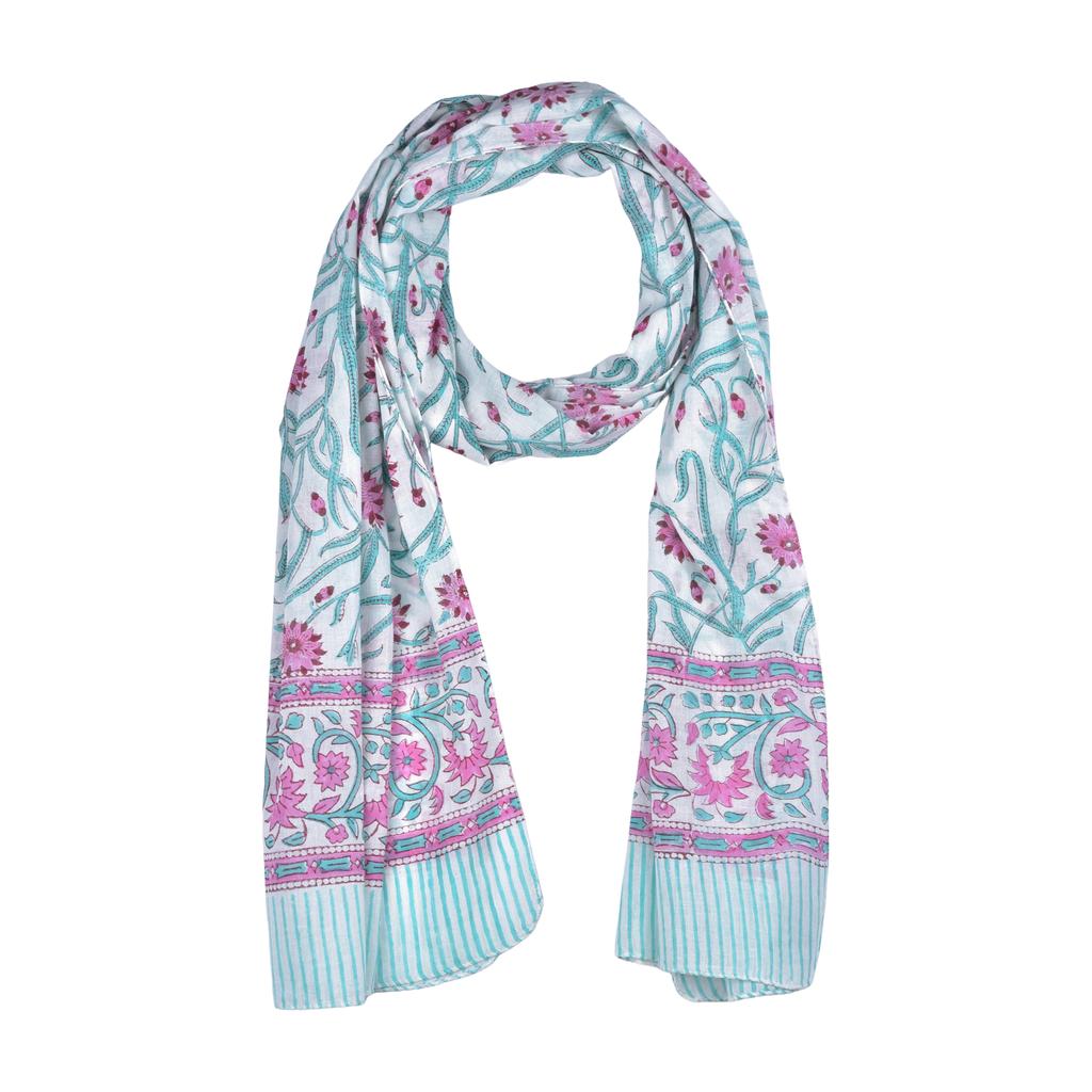 Lightweight Cotton Scarf for Women | Handblock Printed Summer Wrap | Indian Cotton Sarong | Stylish Hair Scarf or Travel Shawl