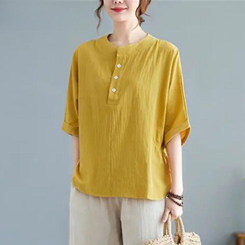 

Mom s Trendy Ethnic Cotton Linen Slimming Two-Piece Summer Set M (80-100 Jin)