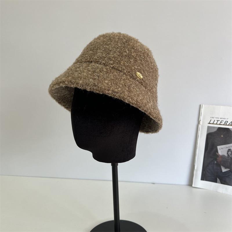 Autumn and winter plush fisherman's hat children's fashion small standard simple solid color elegant versatile casual thermal basin hat