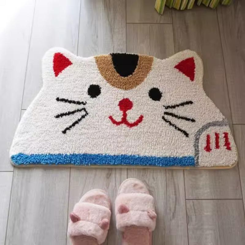 Cartoon Cat Floor Mat, Soft Semi-circular Bathroom, Absorbent and Non Slip Door Mat, Machine Wash, Home Imitation Cashmere