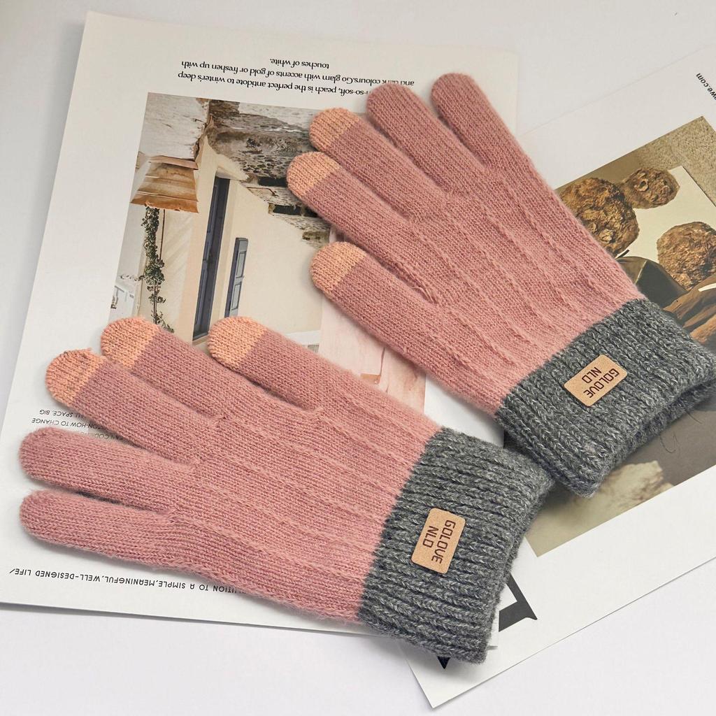 Thickened Alpaca Wool Full-Finger Gloves for Students - Cute and Warm for Cycling in Autumn and Winter