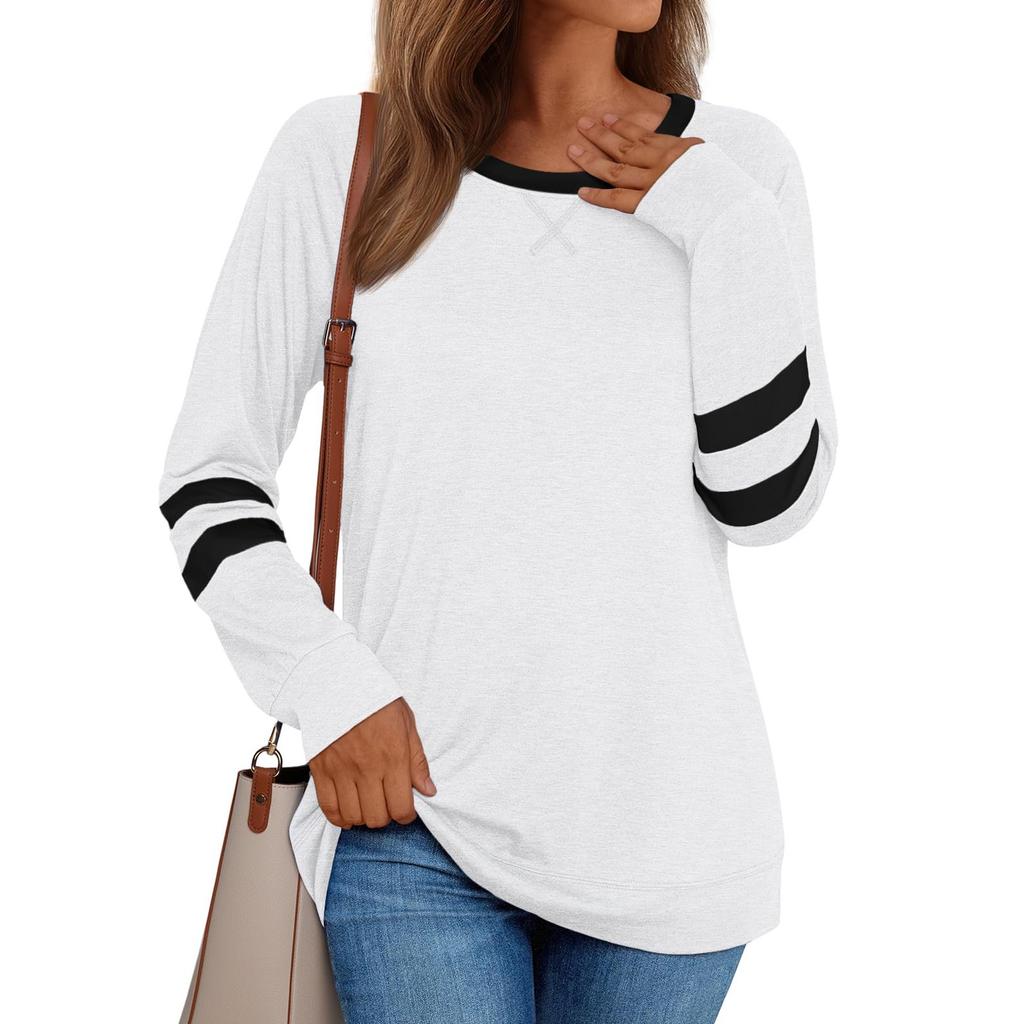 Womens Basic T-Shirts Long Sleeve Curved Hem Summer Tops Fitted Tees Clothing