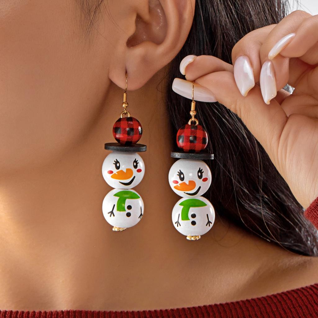 Creative Wooden Christmas Santa Claus Snowman Dangle Earrings Handmade Cartoon Drop Earring Holiday Jewelry Gift For Women Men