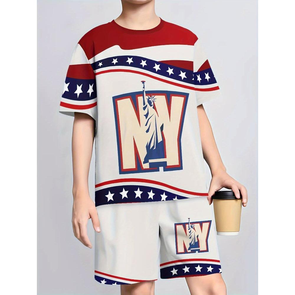 Fashion digital printed short sleeved shorts set for boys and girls 150