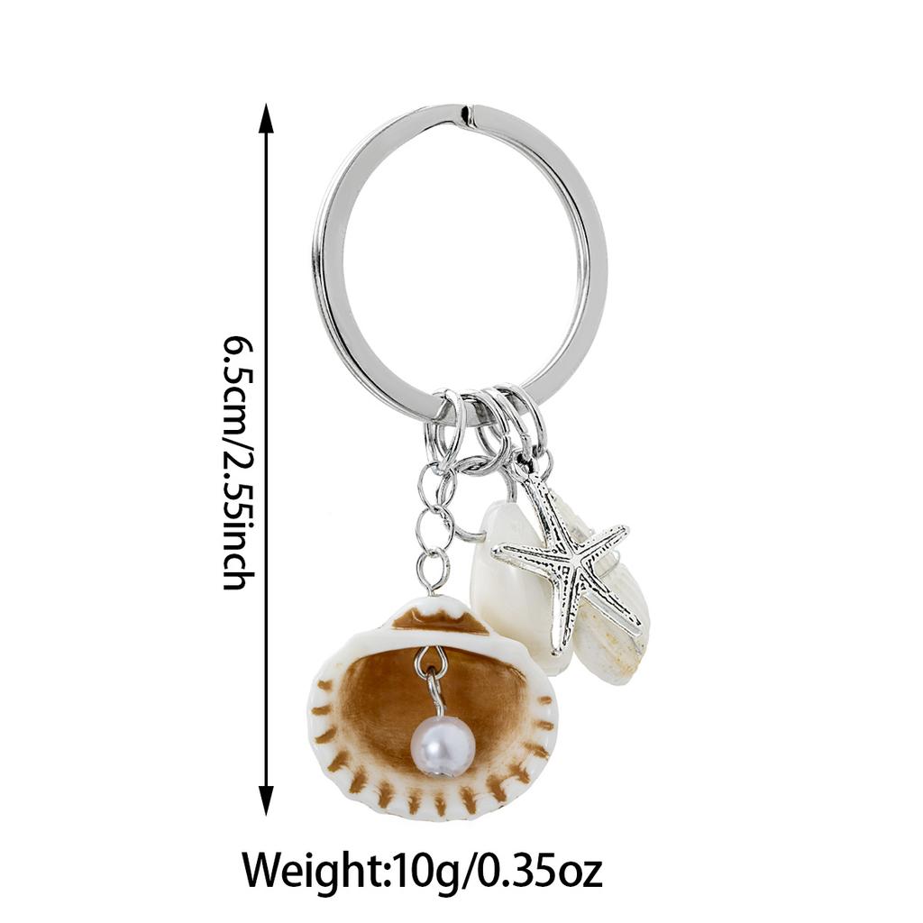 Natural Shell Starfish Pearl Keychain Silver Ocean Style Bag Charm for Women