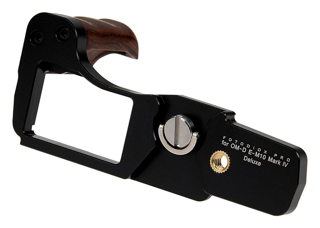 Deluxe Metal Camera Hand Grip with Wood Accents and Access for Olympus Mark IV MILC MFT Camera OM-D E-M10