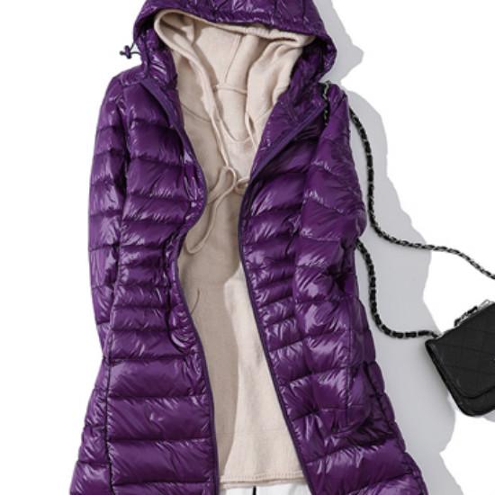 Padded Hooded Long Jacket Duck Down Female Ultra Light Slim Solid Jackets Coat Portable Parka