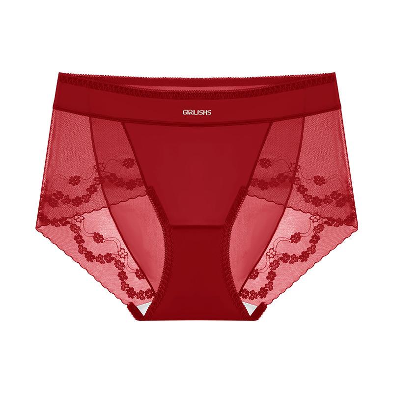 Plus Size Women Feel Lace Satin Pure Antibacterial Crotch High Waist Triangle Briefs