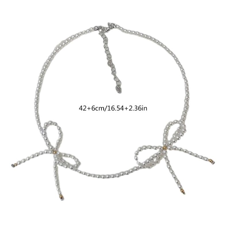 Elegant Bowknot Short Necklace Fashion Crystal Beaded Choker Necklace Simple Collar Necklace Clavicle Chain Jewelry