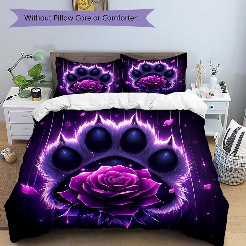 

3pcs Cat s Paw Flowers Quilt Cover Set - Soft and Cozy Bedroom, Guest Room and Dorm Decorative Bedding 3-Piece Set 1 Quilt Cover + 2 Pillow Shams 135x200cm