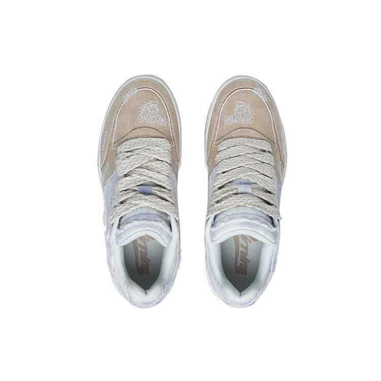 Li Ning Yuebai Denim Abrasion Resistant Breathable Low Top Skateboard Shoes Women's Blue White Brown AGCS427-6