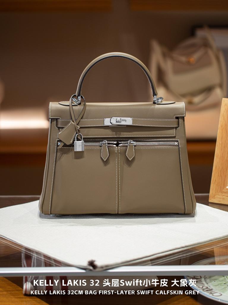 Lakis 32-head Layer Swift Leather Small Crowd Design High-end Sense Wide Shoulder With Handbag