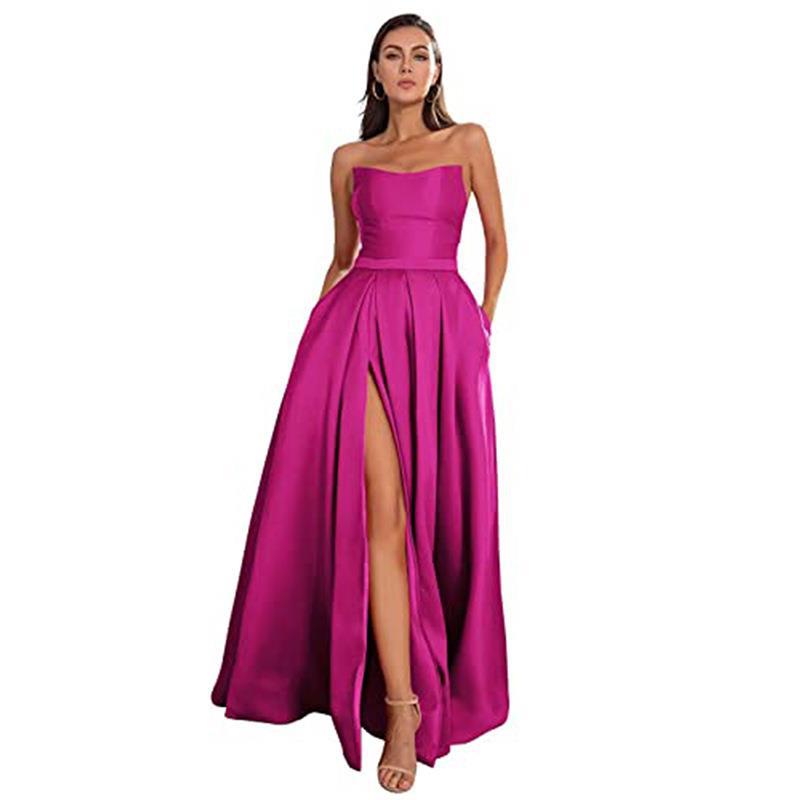 Bridesmaid dress new European and American party dress tube top satin sexy evening dress long