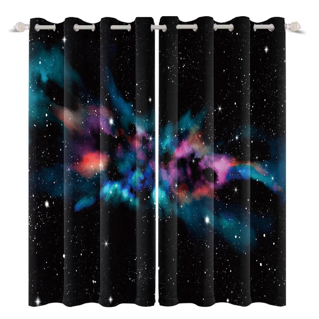2pcs/set Universe Blue Purple Aurora Window Curtain Outer Space Nebula Home Bedroom Bar Decor Blackout Polyester Fabric Curtains