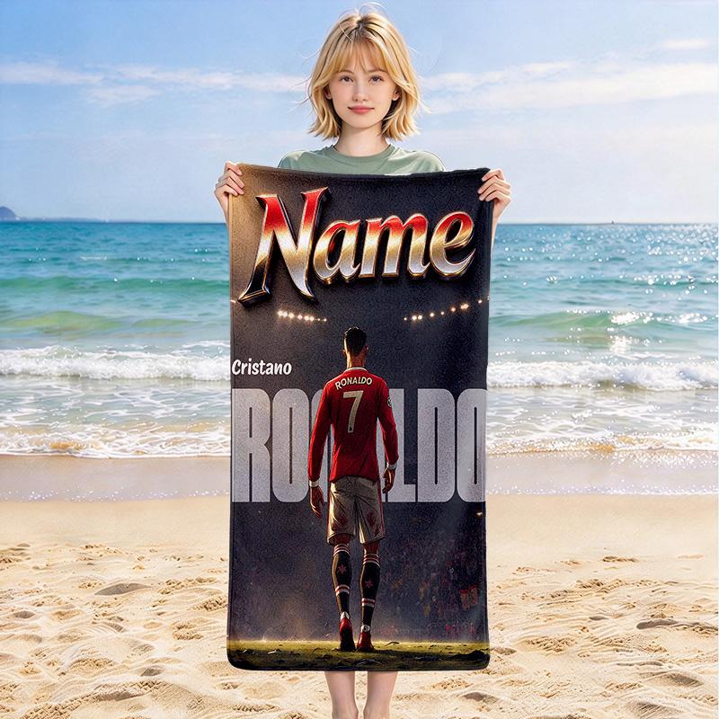 Custom Name Ronaldo Football Stylish Digital Printing Beach Towel Quick‑Drying Absorbent Blanket for Beach Pool Gym Travel