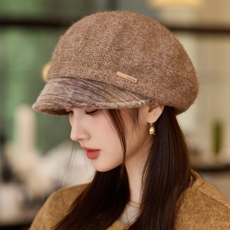 Autumn and Winter Elegant Woolen Beret Retro Casual Thickened Hat Outdoor Windproof Warm Painter Hat