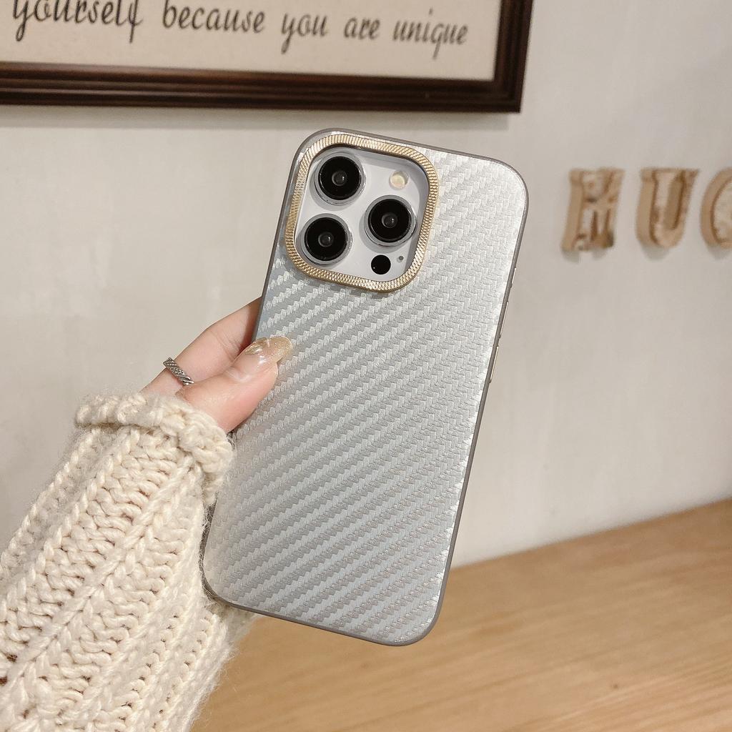 Applicable to iPhone17promax Kevlar fiber pattern mobile phone case Apple 16 metal lens ring 15 anti-drop case