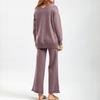 Laid-back Loose Pullover Sweater Set for Women's Autumn and Winter, Simple Wide-leg Pants, Stylish Knitted V-neck Two Sets