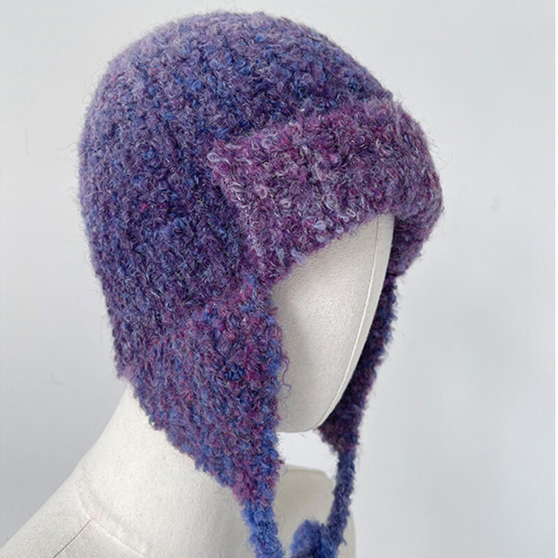 Пастельная шапка-бини из буклированного трикотажа фиолетового цвета PURPLE