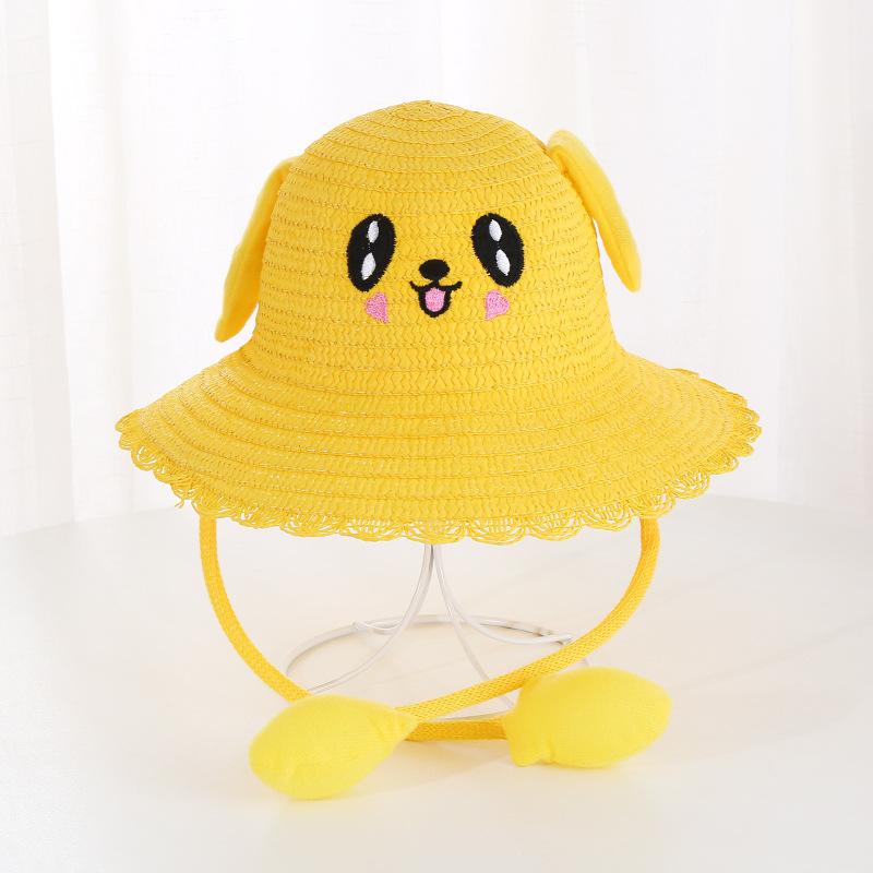 Hat with moving ears will light up Children's sunshade Straw hat Women's summer sun protection Cute rabbit hat Outdoor scenic spot