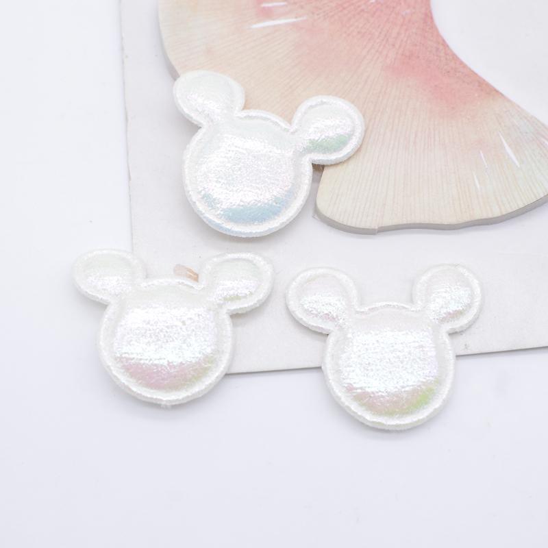 50Pcs 35*30mm Shiny Mouse Head Appliques for Clothes Hat Sewing Supplies Patches DIY Headwear Hair Clips Decor Accessories