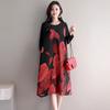 Fashion Casual Women Long sleeve Long Dress  Printed Loose Dress