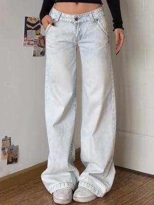 American High Street Vintage Yıkanmış Kot Kadın İlkbahar Sonbahar Düşük Bel İnce Geniş Paça Pantolon 2000'ler Moda Tasarımı Paspas Pantolonu Rahat Uzun Pantolon