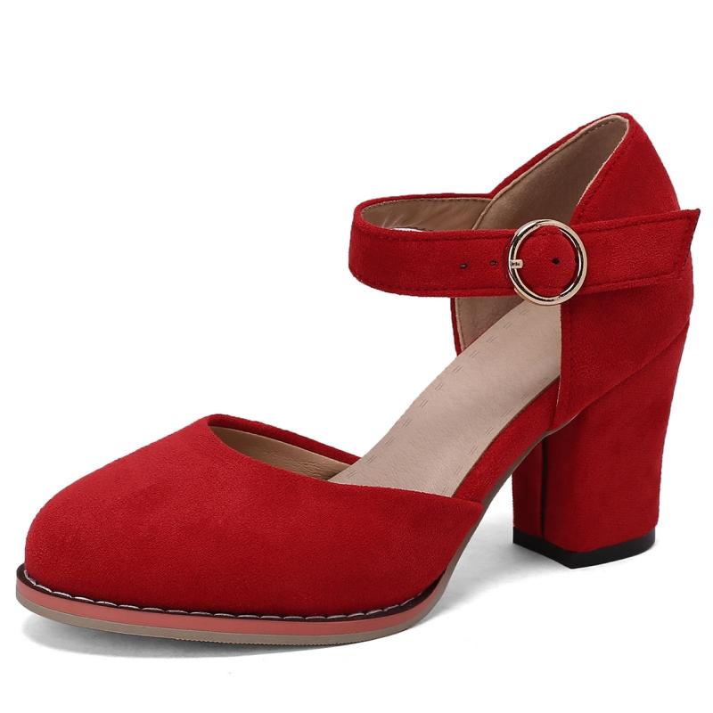 

Модные черные туфли на среднем каблуке для женщин, элегантные туфли-лодочки D Orsay, туфли-лодочки с ремешками на щиколотке, однотонные, синие, красные, черные, офисные, свадебные туфли для девочек, большой размер 39 красный