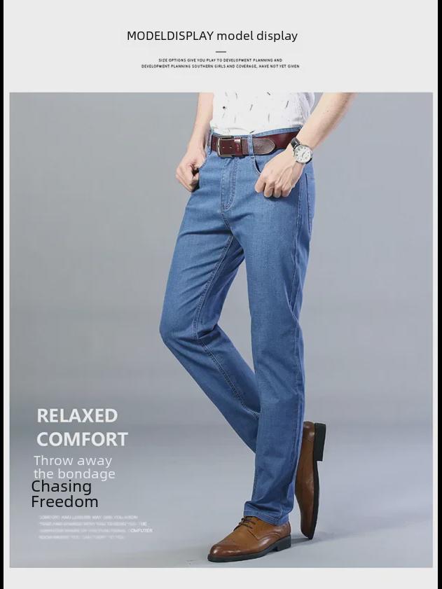Men's Summer 2023 Stretch Jeans: Straight, Mid-Waist, Loose Fit, Large Size Denim Trousers